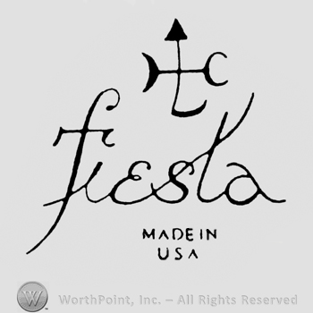 Fiesta: handwritten. Monogram of HLC above. Made in USA written on the bottom