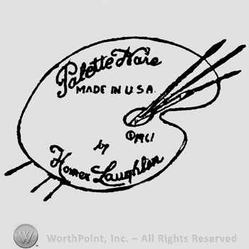 Palette Ware Made in USA written on top, by Homer Laughlin written on the bottom of the painter's pallet.