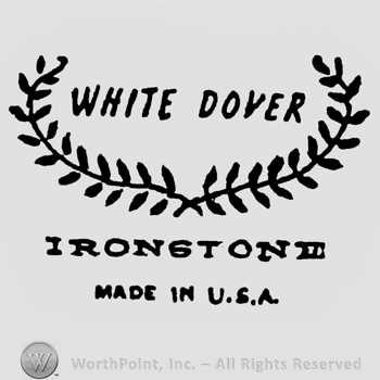 White Dover written between laurels. Ironstone Made in USA written under on 2 lines