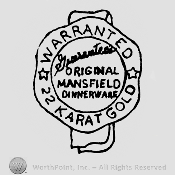 Medal on which is written Warranted 22 Karat Gold. Guarantee Original Mansfield Dinnerware written inside
