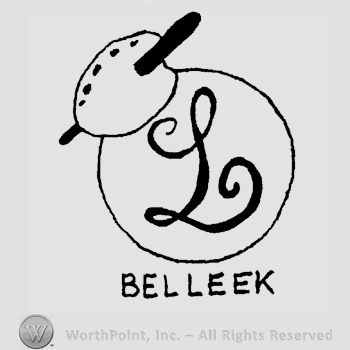 Monogram of letters L inside a circle painter's pallet above Belleek under