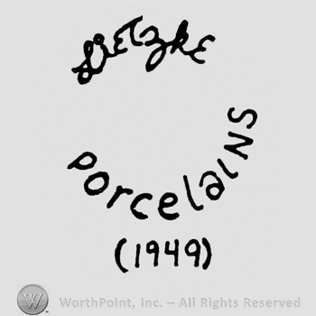 Curved writing Lietzke up Porcelains down (1949) under