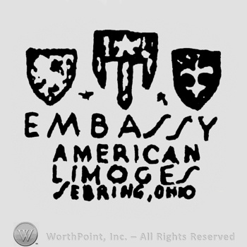 Shield axe shield up Embassy American Limoges Sebring Ohio under all in capital letters