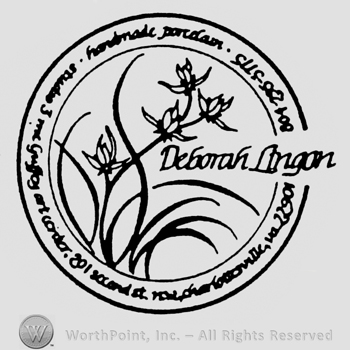 Stylish flowers and writing Deborah Lingon inside two circles with writing between them