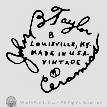 Writing B Louisville Ky Made In USA Vintage middle in capital letters and stylish writing John B Taylor Ceramics around
