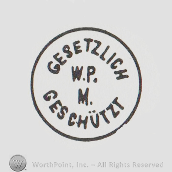 Gesetzlich W P M Geschutzt written with uppercase letters inside a circle