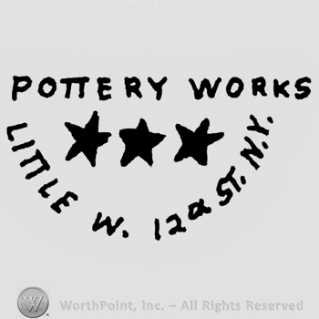 Writing Potteryworks up curved writing Little West 12 St NY under three stars middle all in capital letters