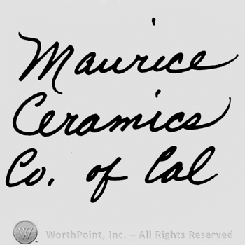 Stylish italic writing Maurice Ceramics Co of Cal