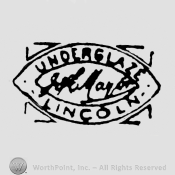 Curved writing Underglaze up Lincoln down J&E Mayer middle all inside an oval