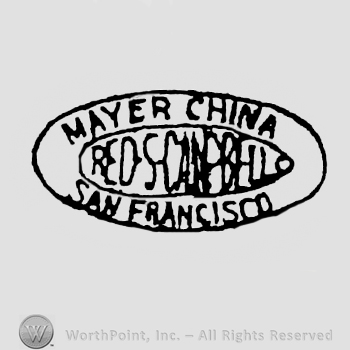 Curved writing Mayer China up San Francisco down Red Scrabble middle all inside two ovals