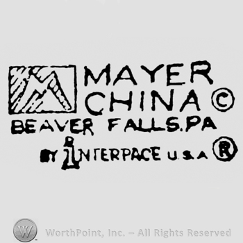 Writing from top to bottom Mayer China Co Beaver Falls Pa by Interpace M inside a rectangle up left