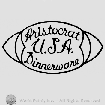 Stylish curved writing Aristocrat up Dinnerware under USA middle all inside an oval shape