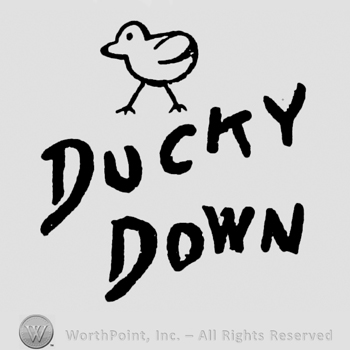 Stylish bold writing Ducky Down duck above