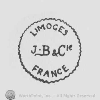 Limoges France written with uppercase letters around uppercase J.B. & Cie., all inside a circle