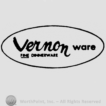 Writing Vernon Ware dinerware inside an oval