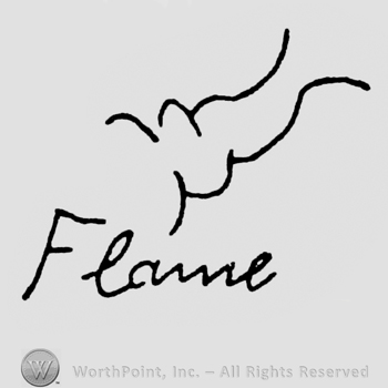 Two curved lines up stylish writing Flame under