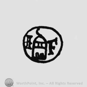 a house, initials on one side and another I F, inside a circle