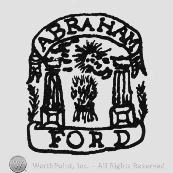 pack of wheat, sun above, between columns, label above ABRAHAM, under FORD