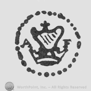 crown, harp with a cross above, initial A on the left, F on the right, inside punctuated circle