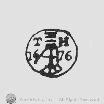 initials T H, 1676 written under, inside a circle
