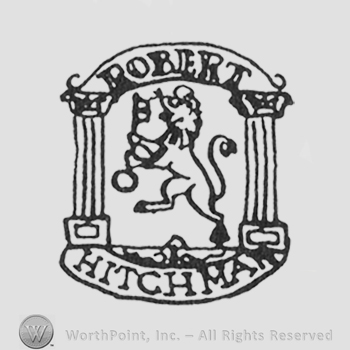 lion on two legs holding a key, between columns, label above ROBERT, under HITCHMAN