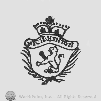 lion on two legs, between laurels, crowned label above NICH. HUNTON