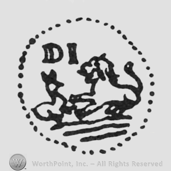 lion killing a deer, initials above D I