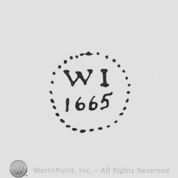 initials W I above, 1665 under, inside a punctuated circle