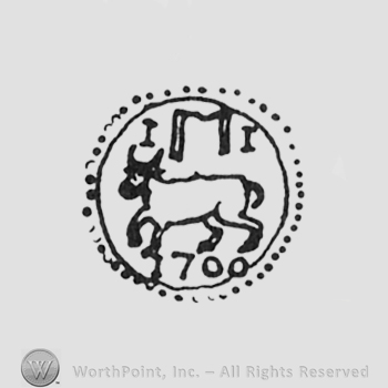 initials I M I above a cow, 1700 written under, inside a circle