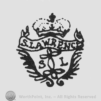 2 fleur-de-lis, initials on the sides S L, crown above, label with S LAWRENCE under, laurels on the bottom
