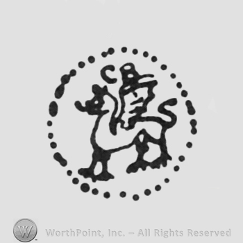 lion with wings initials CR up all inside a dotted circle