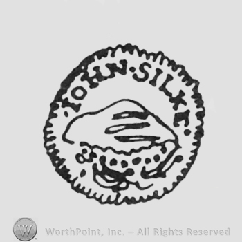 curved writing JOHN SILX up mountain all inside a dotted circle