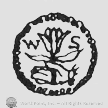 hand with flower initials WS left and right all inside a circle