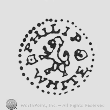 lion curved writing Phillip White around all inside a dotted circle