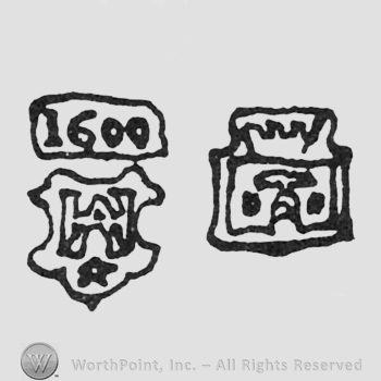 1600 monogram of letters AH left castle right