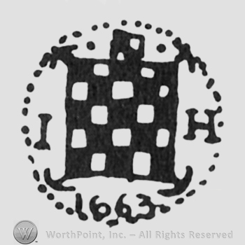 chess board initials IH left and right all inside a dotted circle