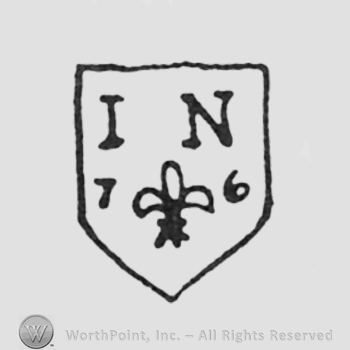 flower 76 left and right initials IN above on a shield