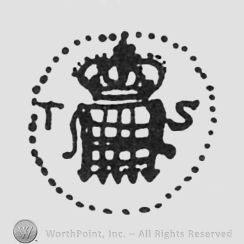 crown net initials TS left and right all inside a dotted circle