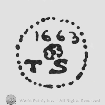 flower 1663 up initials TS down all inside a dotted circle
