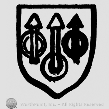 Three arrows with circles on them, on a shield