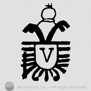 Uppercase V written on a complex shield