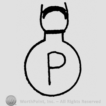 Capital P inside a round body-shaped bottle
