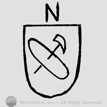 Shield with hammer and an oval design, uppercase N above