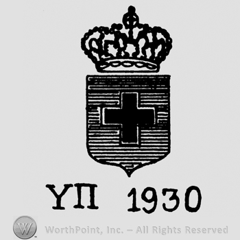 Coat of arms with cross and crown, greek letters and 1930