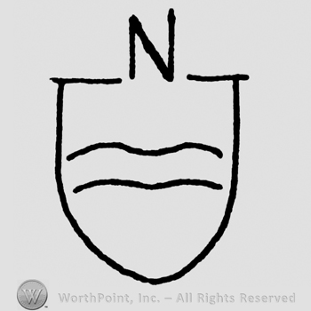 Shield with two waved lined, uppercase N