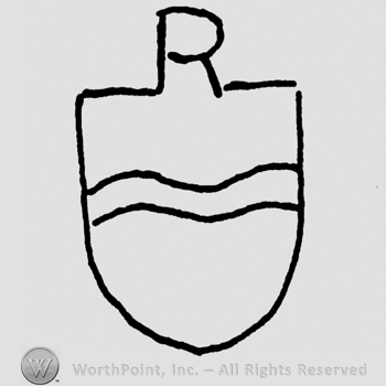 Shield with two waved lined, uppercase R