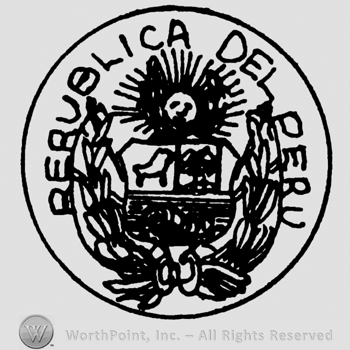 Coat of arms, Republica del Peru written with uppercase letters