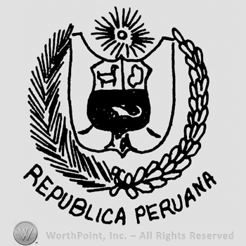 Coat of arms, Republica Peruana written with uppercase letters