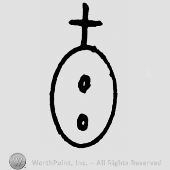 Oval with two small circles inside and a cross above