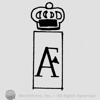 Af in uppercase in a rectangle, crown above